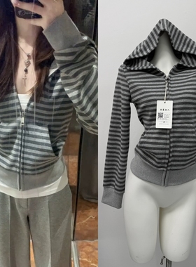 SUNONEONE 韩系秋季运动套装女灰色条纹卫衣休闲宽松卫裤一整套