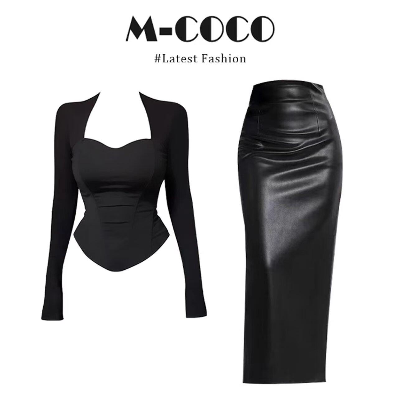 MARIE.COCO韩系辣妹纯欲风方领鱼骨坎肩长袖上衣包臀半身裙套装女