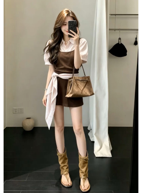 独特绝美粉色衬衫连衣裙子套装女夏季2026新款超火韩系穿搭一整套