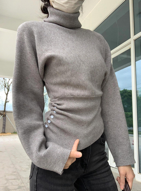 灰色高领内搭打底衫女秋冬季2025新款别致漂亮慵懒风复古针织毛衣