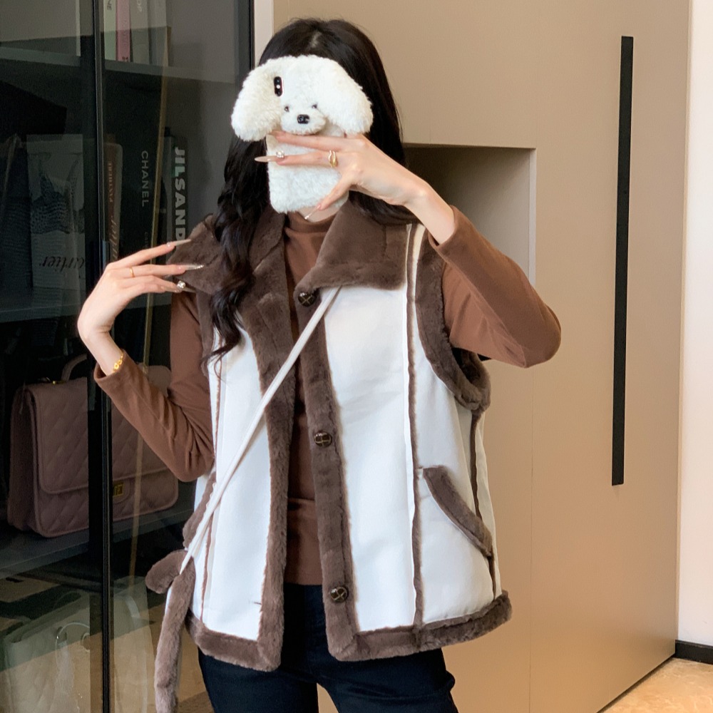 实拍 秋冬新款 送包包 麂皮绒加厚加绒马甲外套上衣女