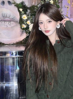 法式复古绿色麻花毛衣外套女秋冬2025新款宽松慵懒高级感针织上衣