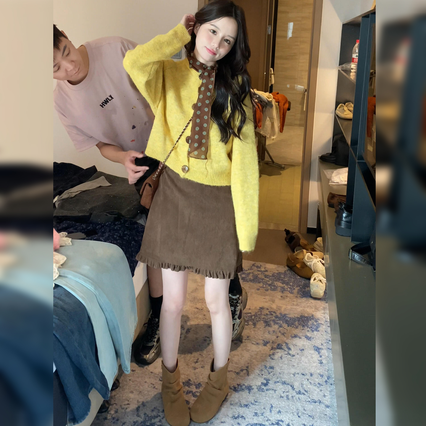 韩系高级感针织毛衣连衣裙子女2025新款秋冬季温柔风减龄短裙套装