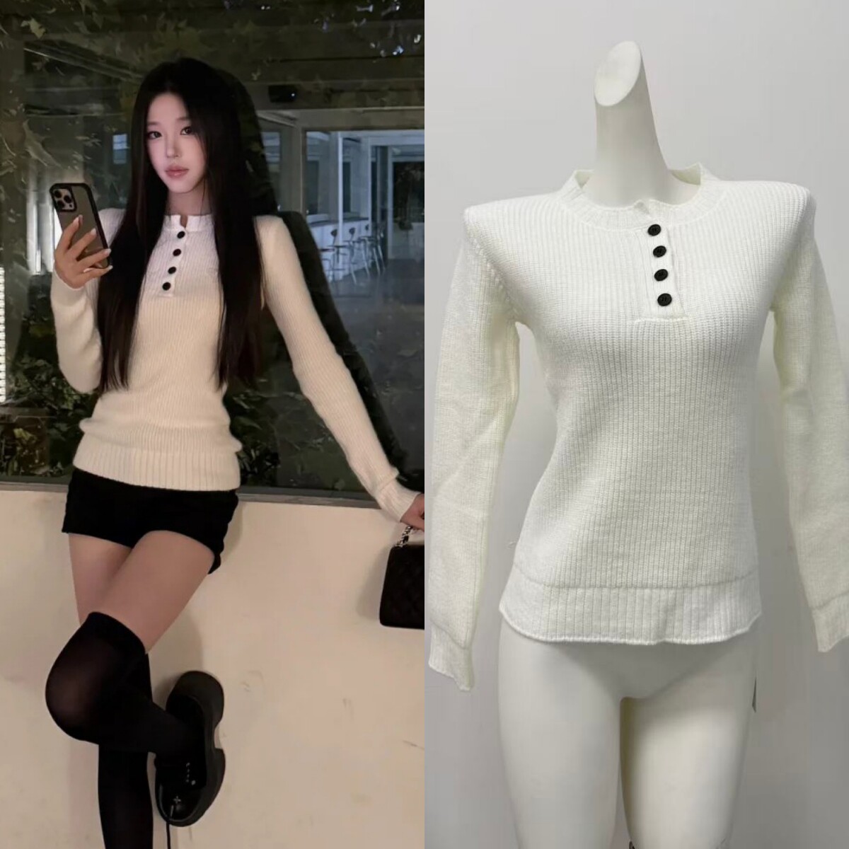 HEYABC 美式辣妹亨利领长袖针织衫女2025百搭休闲显瘦毛衣打底衫