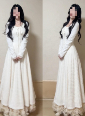 白色长袖针织连衣裙子女秋冬季2025新款巨好看配大衣打底内搭长裙