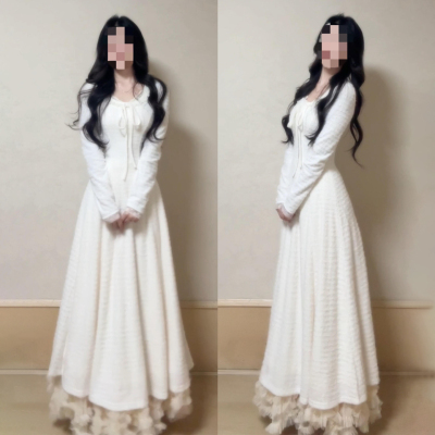 白色长袖针织连衣裙子女秋冬季2025新款巨好看配大衣打底内搭长裙