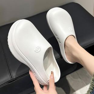 厚底包頭半拖鞋 洞洞鞋 松糕涼拖鞋 潮 女外穿輕便防滑防水增高廚師鞋