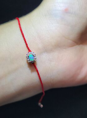 月成女黑欧泊925银本命年红绳