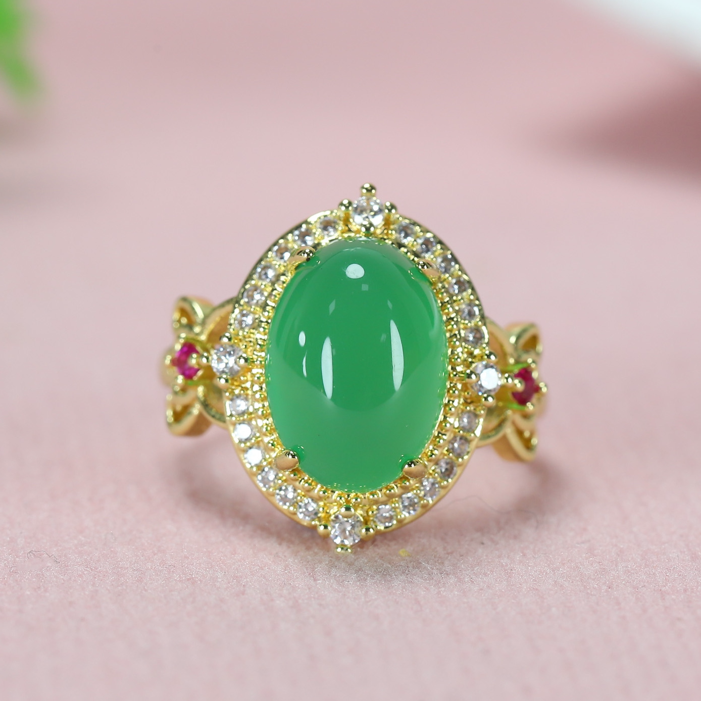 绿玛瑙玉髓戒指满绿色满钻豪华镶嵌马眼款女士玉戒指指环活口设计