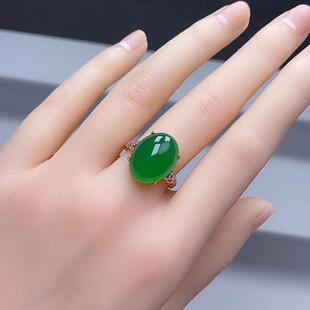 天然绿玉髓女士戒指绿色鸽子蛋镶嵌女款活口时尚女戒礼物中国风