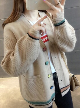 2020春装新款女装时尚外搭针织开衫短款韩版宽松毛衣外套女长袖潮