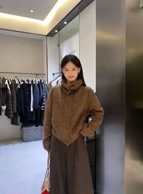 韩系冬季单排扣加厚高领软糯毛衣开衫外套女短款保暖毛衣