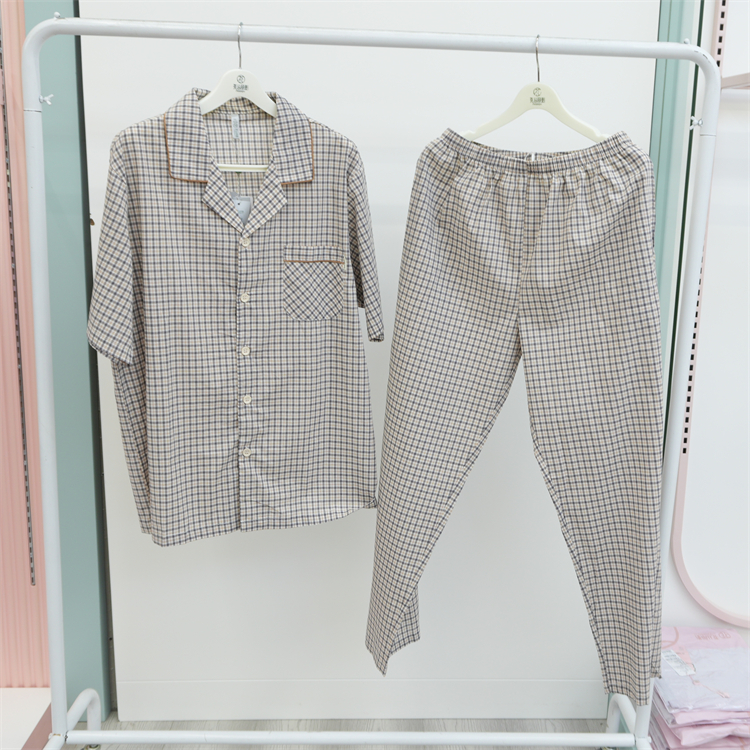 花丛丽影35211002正品睡衣2025夏季新款格子色织男套装家居服