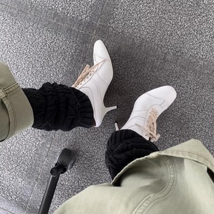 1.7日新品鞋大师网红同款白色包头穆勒拖鞋方头绑带高跟包头拖鞋