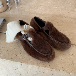 玛丽珍单鞋 12.9日鞋 羊毛毛平底乐福鞋 软底2024冬季 大师网红同款