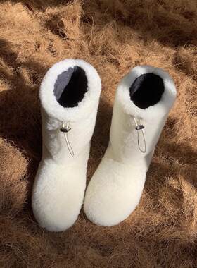 1.6日鞋大师冬季新品白色毛毛羊毛毛雪地靴平底短靴女