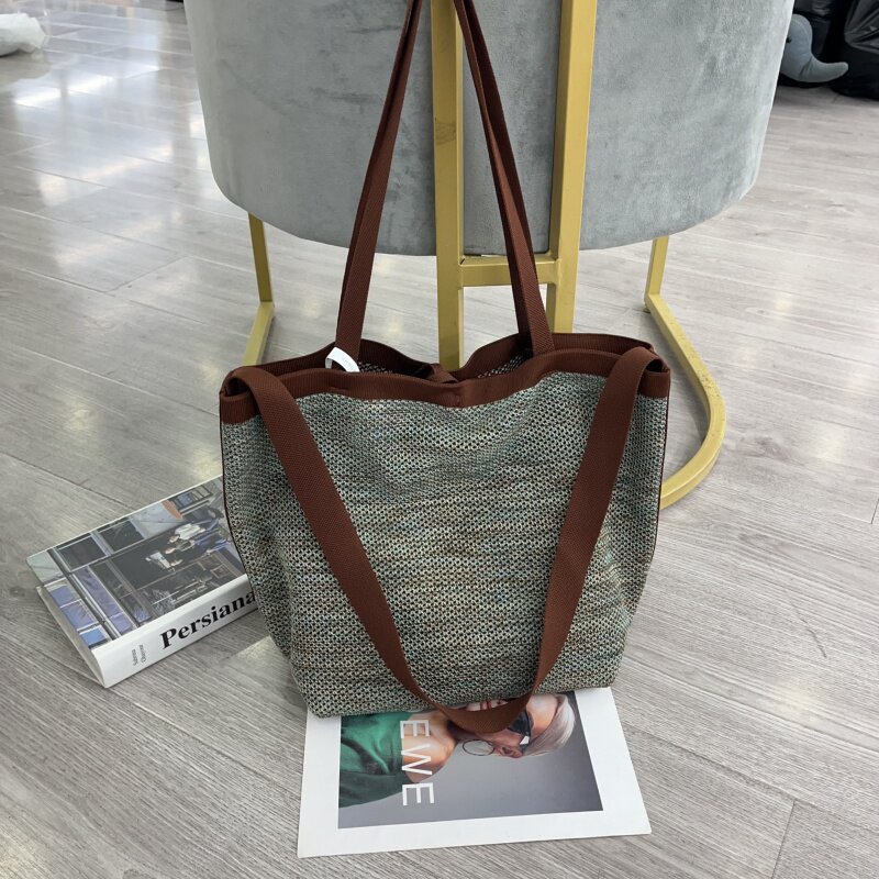 2026新款韩版飞织镂空托特包休闲大容量腋下单肩包通勤百搭手提包