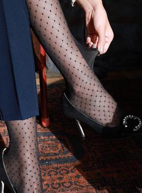 秋冬狂欢5折 Fogal Pois 全新经典优雅波点小网格中筒袜 30192