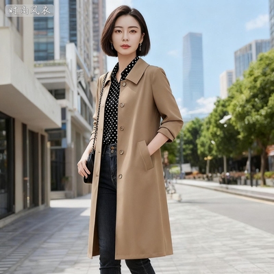 卡其色2025年新款休闲女装风衣中长款春秋高品质气质洋气外套上衣