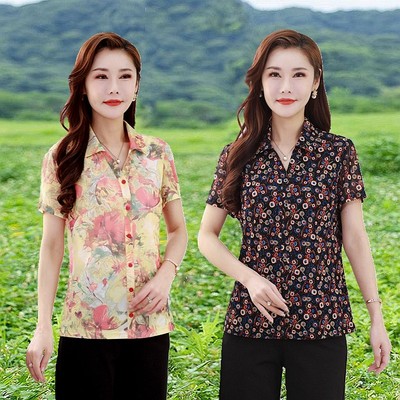 短袖速干妈妈夏装女装网纱衬衣