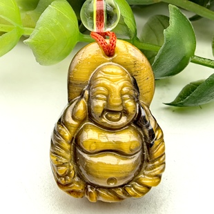 天然黄虎眼石笑佛金佛弥勒佛吊坠男女挂件护身符一物一图A46-79