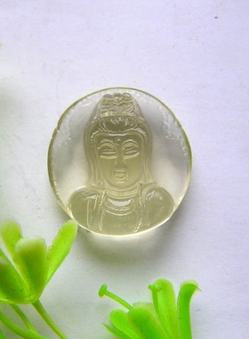 正品清仓纯天然黄水晶保平安观音菩萨雕刻挂件挂坠吊坠男女款A08