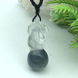 碧叶福禄天然绿幽灵水晶葫芦吊坠鬼佬财神挂件一物一图A53-42