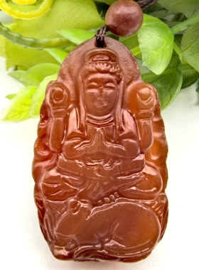 千手观音天然红玉髓生肖兔守护神吊坠挂件一物一图A45-101