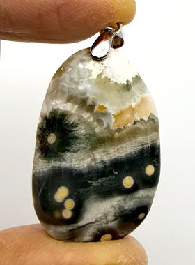 天然海洋碧玉水草玛瑙纯银镶嵌男女吊坠挂坠异象水晶一物一图A31