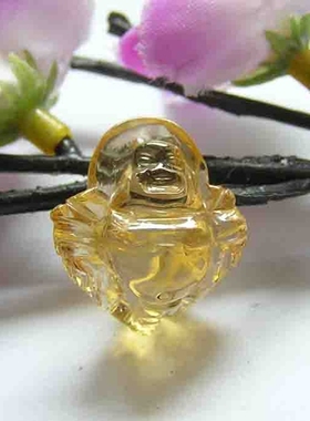 特价清仓巴西纯天然黄水晶笑佛弥勒佛雕刻挂件吊坠挂坠女款A04
