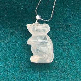 天然冰粉水晶原石手工雕刻生肖米老鼠吊坠挂坠项链坠925银扣A29