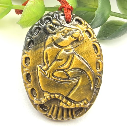 金鼠纳福～天然黄虎眼石生肖鼠鼠来宝吊坠挂件一物一图A45-91