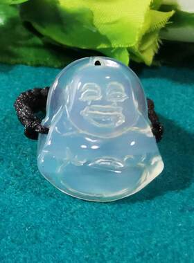 精品纯天然白玉髓笑佛水晶戒指A24