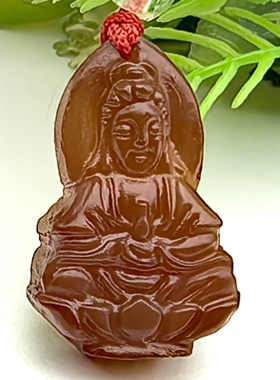 慈莲净佑～天然红玉髓水晶抱瓶观音吊坠挂件一物一图A53-111