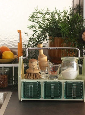 日本dulton调料盒金属玻璃调味盒子工业风架多功能桌面收纳储物盒