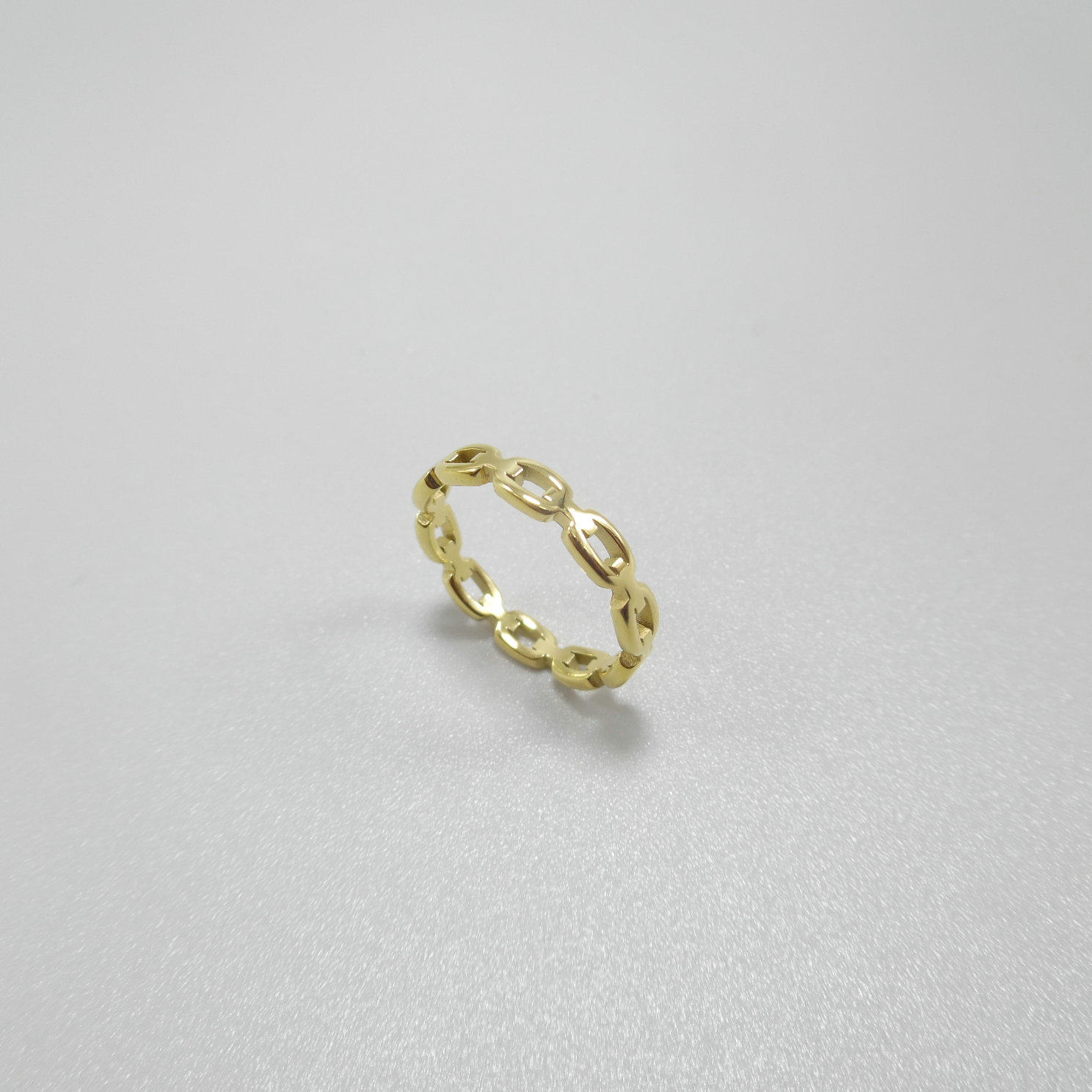 金色钛钢戒指窄版镂空长方形链条镀真金指环简约时尚潮人不易褪色