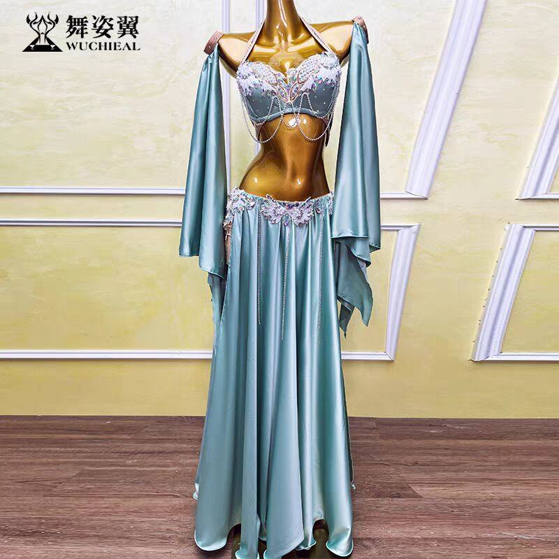 舞姿翼烟雾蓝肚皮舞表演出服套装