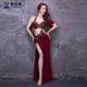 女酒红色 镶钻文胸长裙练功套装 舞姿翼肚皮舞表演出服装 女2026新款