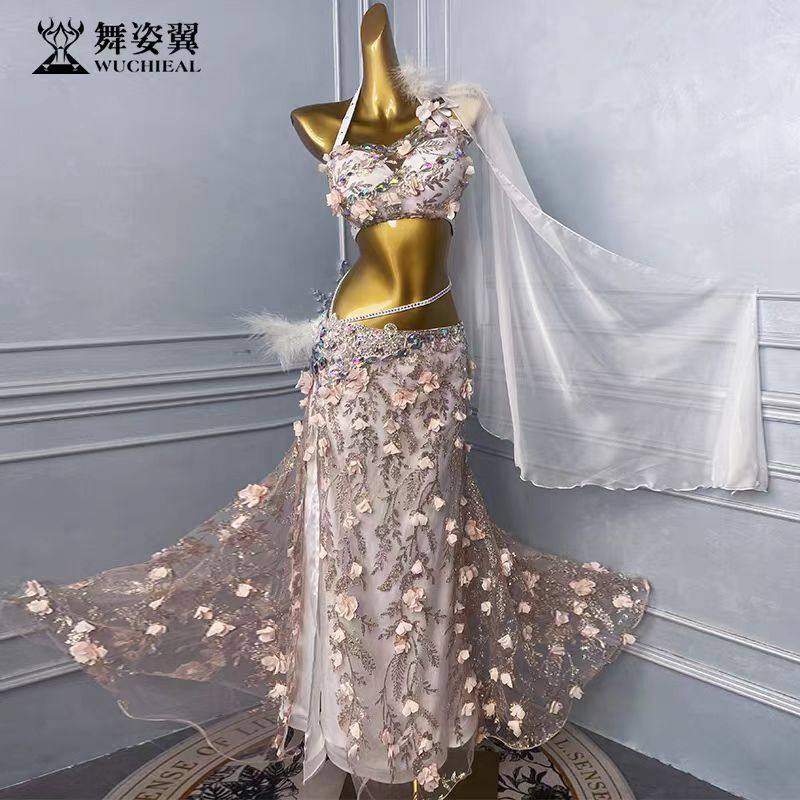 肚皮舞表演服套装镶钻文胸长裙