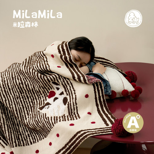 MILA米拉小猫半边绒披毯可爱盖毯空调毯披肩午睡毯双面四季通用