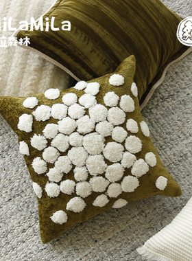 MILA米拉奶油雪花手工立体绣抱枕客厅沙发民宿黑白绿色系靠枕靠包