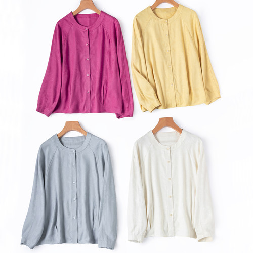 100桑蚕丝实用小开衫！提花绢丝宽松圆领糖果色真丝短外套女上衣