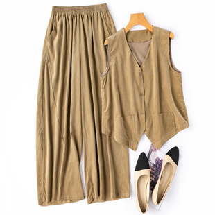 怀旧老钱风条绒真丝！初秋软糯V领背心亲肤马甲阔腿九分裤套装女
