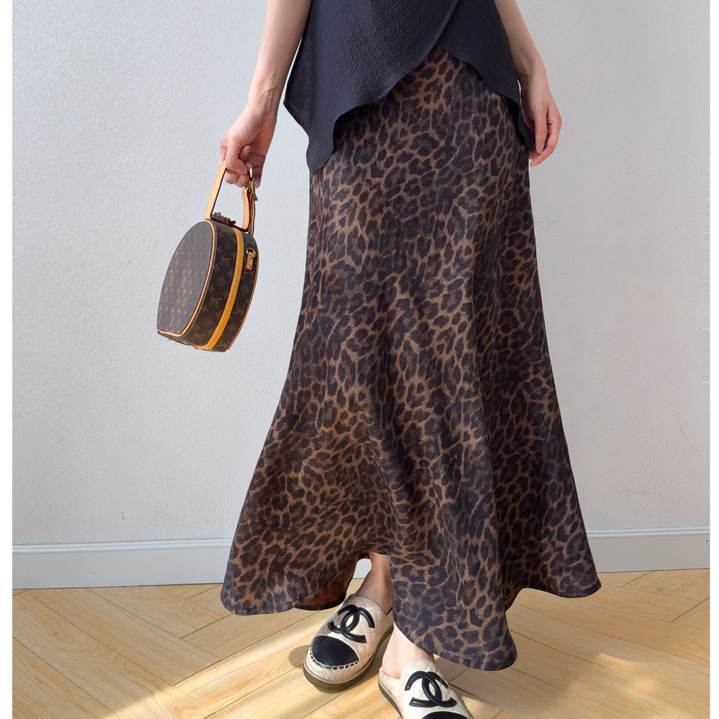 大摆真丝花罗香云纱鱼尾裙！豹纹加长斜裁修身桑蚕丝礼服半身裙春