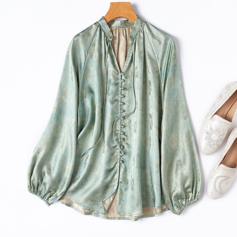 轻盈波光~金皮提花缎真丝衬衫
