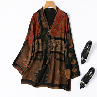 民族风拼色！绢纺香云纱！真丝落肩蝙蝠袖宽松外披开衫外套桑蚕丝