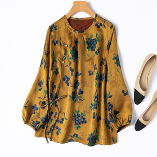 国风上衣“富贵金”真丝绞罗香云纱毛衫 新中式桑蚕丝斜襟衬衫