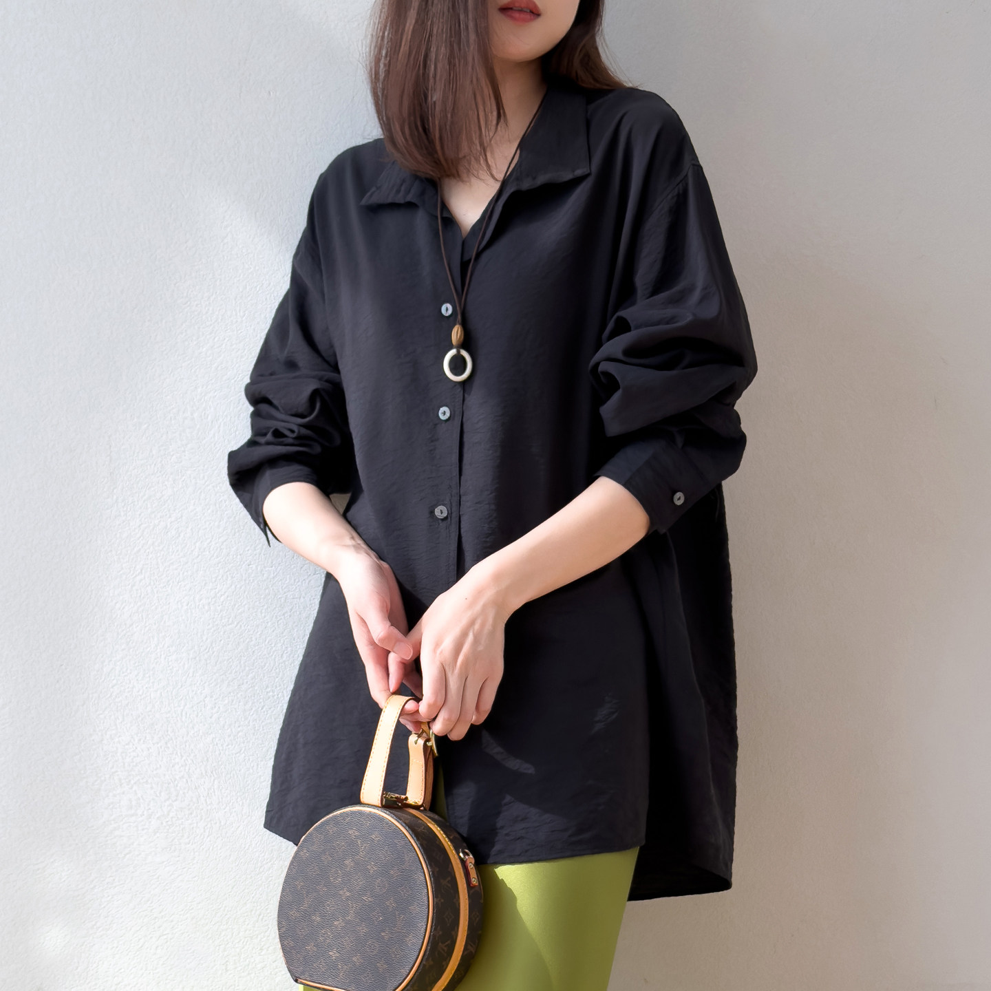 大版黑色真丝干丝drysilk立领翻领男女共穿桑蚕丝长袖真丝衬衫