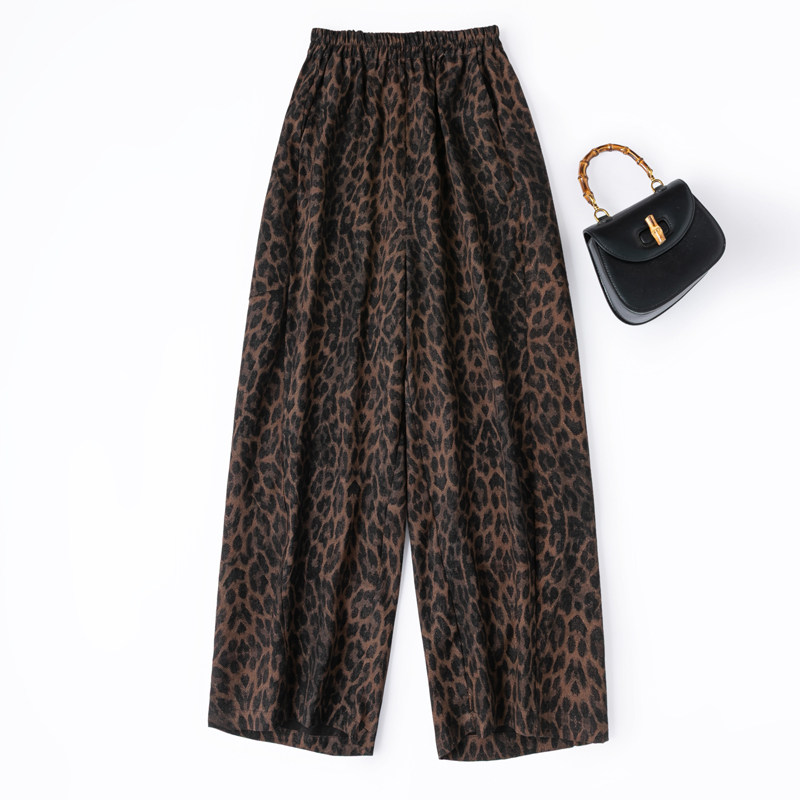 绢纺香云纱豹纹弯刀裤！真丝桑蚕丝松紧腰女式长裤宽松收脚休闲裤 - 曼的妮斯出品