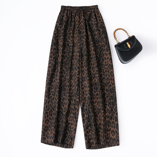 宽松收脚休闲裤 长裤 真丝桑蚕丝松紧腰女式 绢纺香云纱豹纹弯刀裤